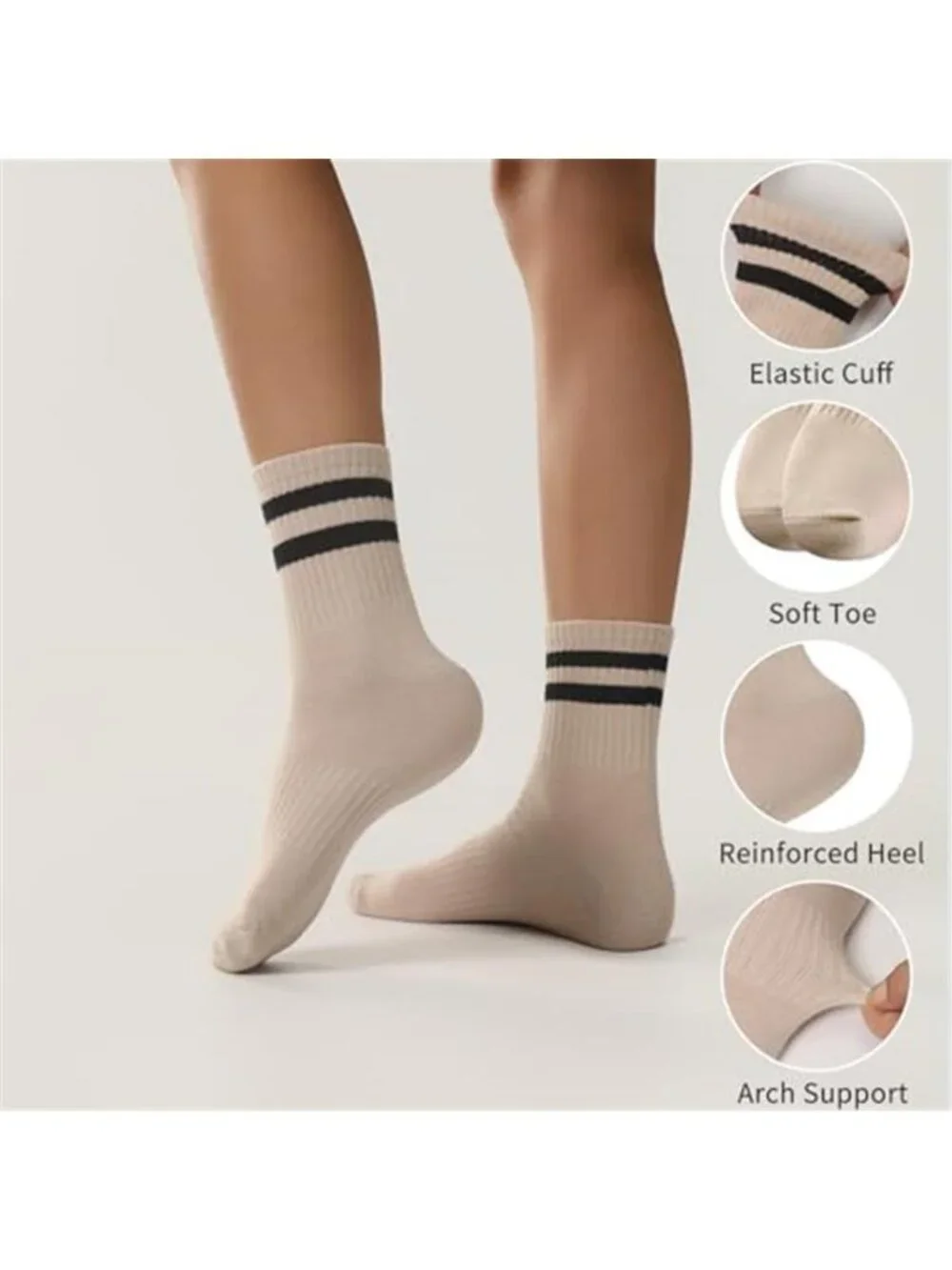 6Pairs Crew Socks for Women Cotton Striped Socks